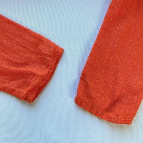 FLAX CORAL ORANGE LINEN LONG SLEEVE BUTTON DOWN TUNIC SHIRT - S - Picture 8 of 9